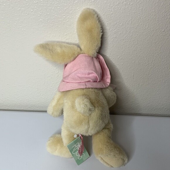 Russ Berrie Bonnet Bunny Rabbit Plush Tan Hat Flowers Pink Bow Easter Stuffed - Picture 2 of 3